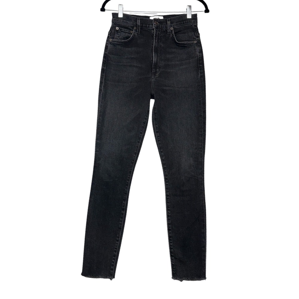 AGOLDE Nico High Rise Slim Jeans Black Raw Hem Size 25 Womens Denim